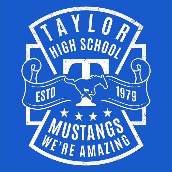 Close-up view of Taylor High School Mustangs Royal Blue Classic Unisex T-shirt 207