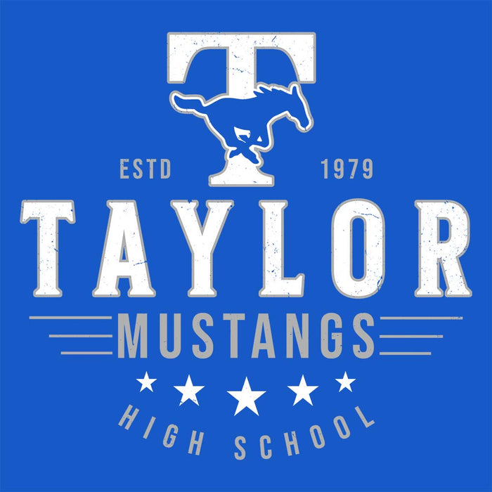 Close-up view of Taylor High School Mustangs Royal Blue Classic Unisex T-shirt 217