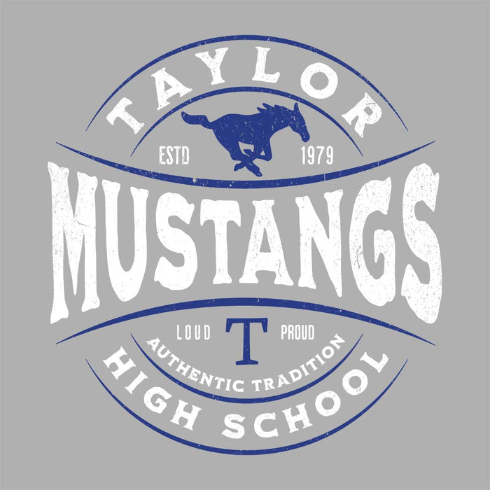 Close-up view of Taylor High School Mustangs Women's Grey T-shirt 218