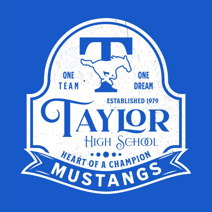 Close-up view of Taylor High School Mustangs Royal Blue Classic Unisex T-shirt 219