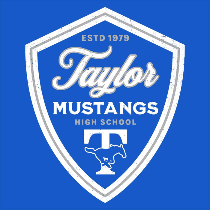 Close-up view of Taylor High School Mustangs Royal Blue Classic Unisex T-shirt 225