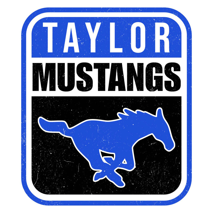 Close-up view of Taylor High School Mustangs Unisex 3/4 sleeve Raglan T-shirt 001