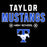 Taylor Mustangs high school graphic on a black background, featuring distressed white and blue text with a blue and white mustang logo. Taylor High School Mustangs Women's Black SoftStyle T-shirt 003