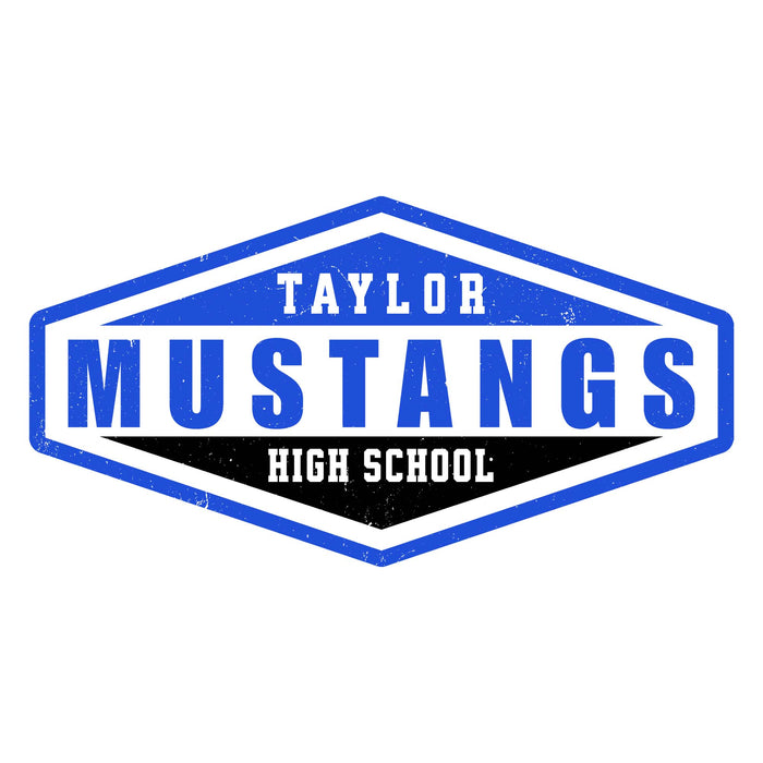 Close-up view of Taylor High School Mustangs Unisex 3/4 sleeve Raglan T-shirt 009