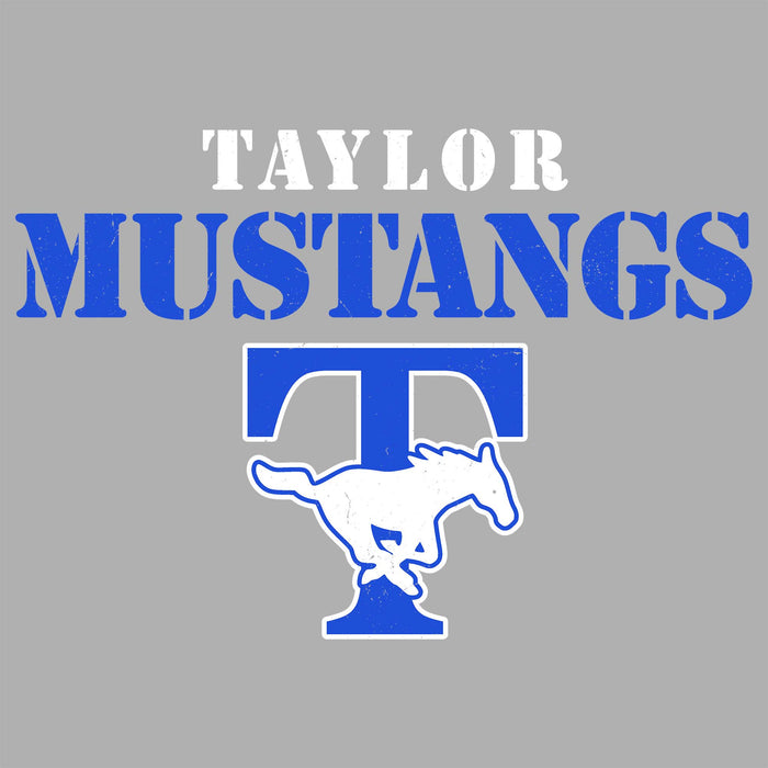 Close-up view of Taylor High School Mustangs Grey Classic Unisex T-shirt 017