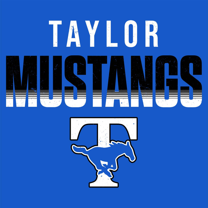 Close-up view of Taylor High School Mustangs Women's Royal Blue SoftStyle T-shirt 024