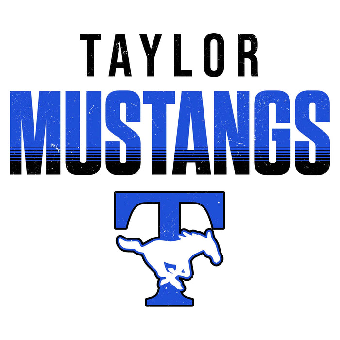 Close-up view of Taylor High School Mustangs Unisex 3/4 sleeve Raglan T-shirt 024