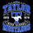 A black graphic design featuring the words 'TAYLOR, HIGH SCHOOL, MUSTANGS' in blue and white varsity-style lettering, with a white mustang silhouette and stars around a large blue 'T'. Taylor High School Mustangs Women's Black SoftStyle T-shirt 030