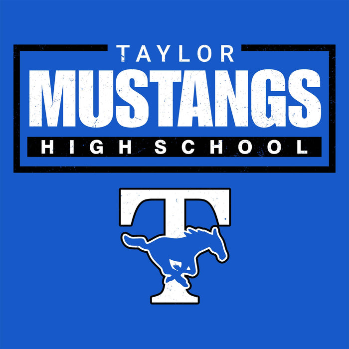 Close-up view of Taylor High School Mustangs Women's Royal Blue SoftStyle T-shirt 049