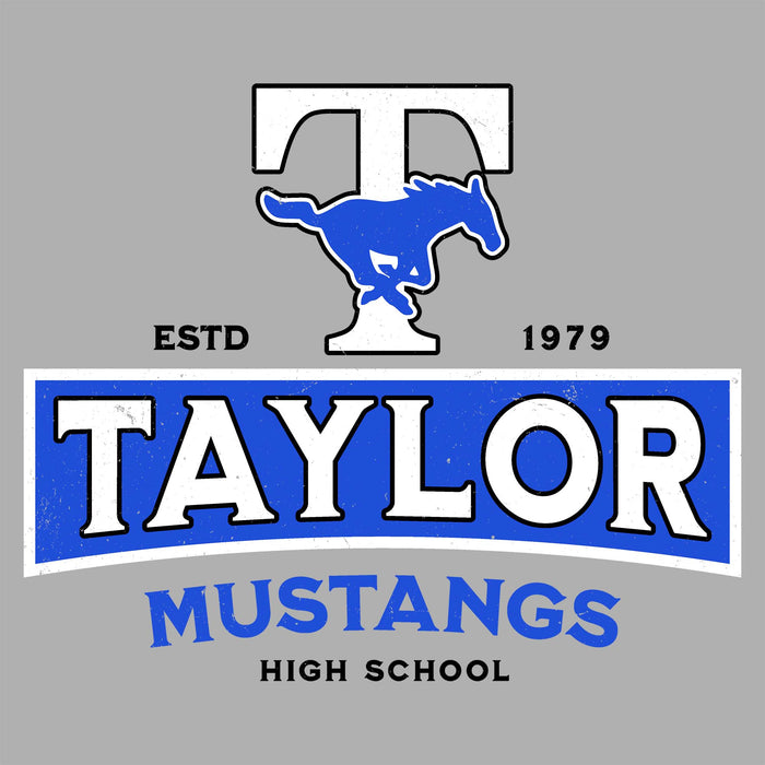 Close-up view of Taylor High School Mustangs Grey Classic Unisex T-shirt 202