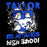 A black graphic design featuring the text 'TAYLOR MUSTANGS high school' in distressed blue and white lettering, with a large blue letter T and white mustang silhouette in the center. Taylor High School Mustangs Black Classic Unisex T-shirt 205
