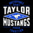 A black graphic design featuring distressed white and blue text that reads 'UNSTOPPABLE SPIRIT TAYLOR MUSTANGS PROUD TRADITION,' with a central blue diamond containing a white mustang silhouette and the words 'SINCE 1979.'. Taylor High School Mustangs Black Classic Unisex T-shirt 210