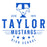 Close-up view of Taylor High School Mustangs Unisex 3/4 sleeve Raglan T-shirt 217