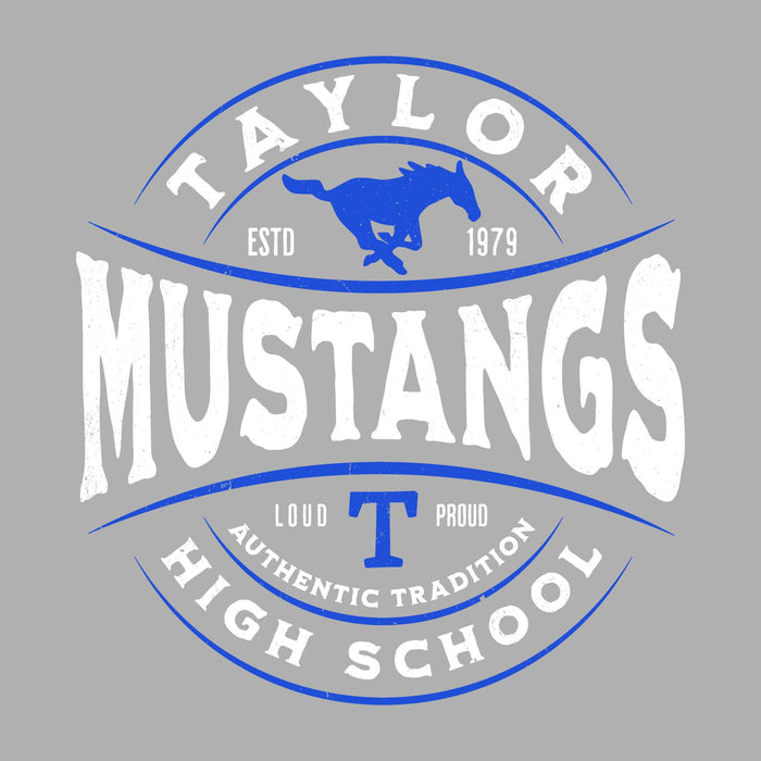 Close-up view of Taylor High School Mustangs Grey Classic Unisex T-shirt 218