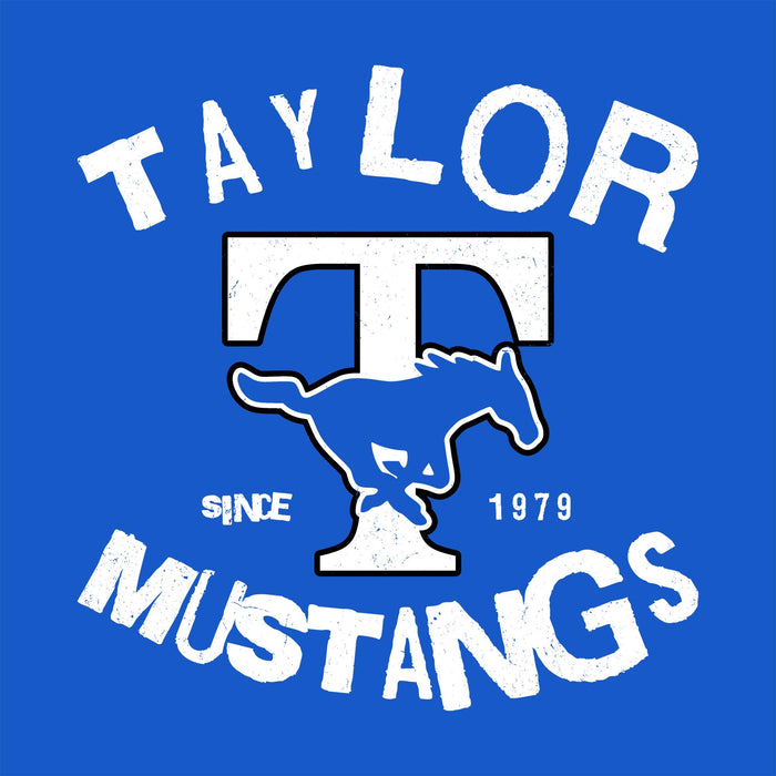 Close-up view of Taylor High School Mustangs Women's Royal Blue SoftStyle T-shirt 228
