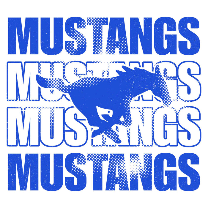 Close-up view of Taylor High School Mustangs Unisex 3/4 sleeve Raglan T-shirt 233