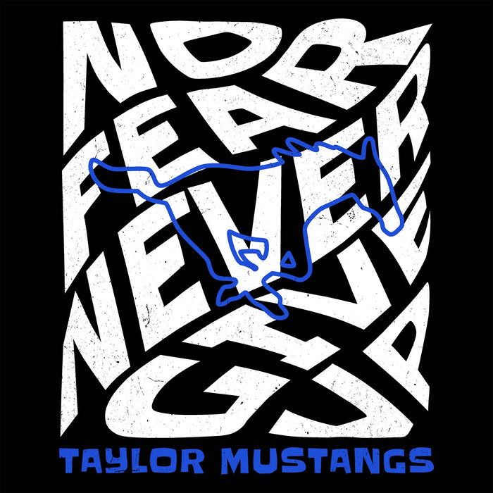 Close-up view of Taylor High School Mustangs Black Classic Unisex T-shirt 236