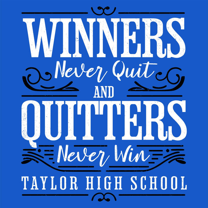 Close-up view of Taylor High School Mustangs Women's Royal Blue SoftStyle T-shirt 237