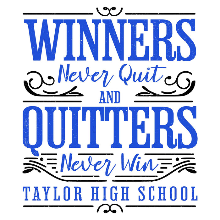 Close-up view of Taylor High School Mustangs Unisex 3/4 sleeve Raglan T-shirt 237