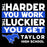 A black square graphic with distressed white text reading 'THE HARDER YOU WORK THE LUCKIER YOU GET' on blue horizontal bars, plus a blue running horse logo and 'TAYLOR HIGH SCHOOL' in white at the bottom. Taylor High School Mustangs Black Classic Unisex T-shirt 238