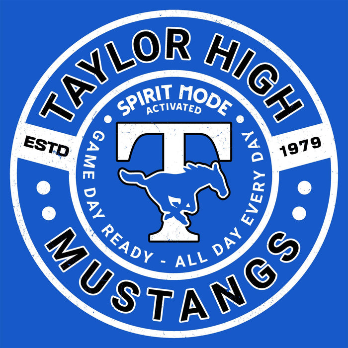 Close-up view of Taylor High School Mustangs Women's Royal Blue SoftStyle T-shirt 239
