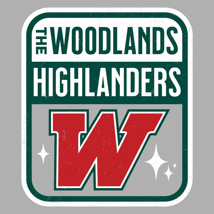 Close-up view of The Woodlands High School Highlanders Unisex 3/4 sleeve Raglan T-shirt 001