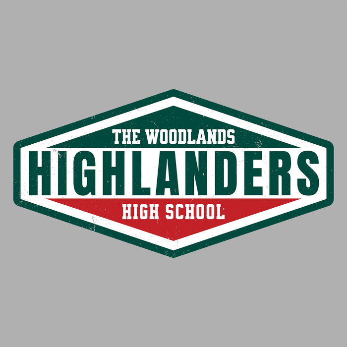 Close-up view of The Woodlands High School Highlanders Unisex 3/4 sleeve Raglan T-shirt 009