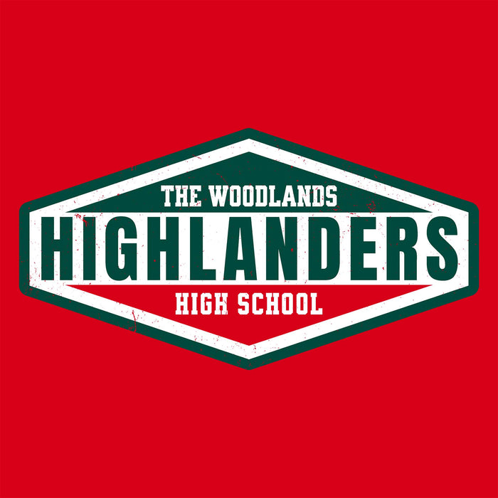 Close-up view of The Woodlands High School Highlanders Women's Red SoftStyle T-shirt 009