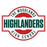 A distressed red and green school logo reading 'THE WOODLANDS HIGHLANDERS HIGH SCHOOL' on a white background. The Woodlands High School Highlanders Unisex 3/4 sleeve Raglan T-shirt 011