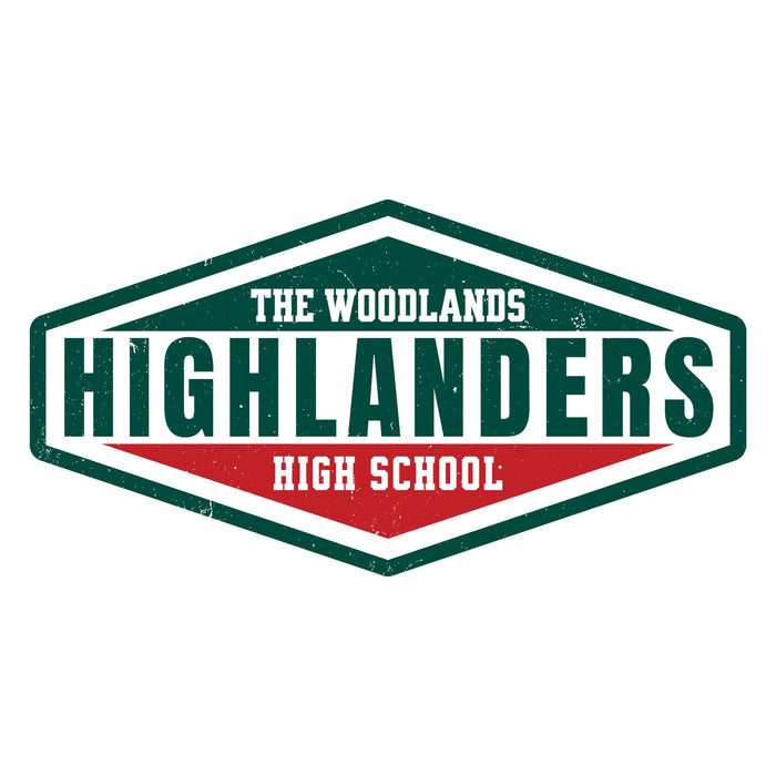 Close-up view of The Woodlands High School Highlanders Unisex 3/4 sleeve Raglan T-shirt 009