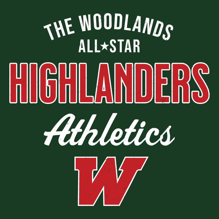 Close-up view of The Woodlands High School Highlanders Forest Green Classic Unisex T-shirt 034