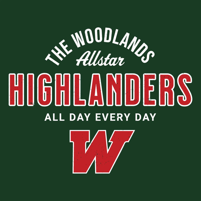 Close-up view of The Woodlands High School Highlanders Forest Green Classic Unisex T-shirt 040