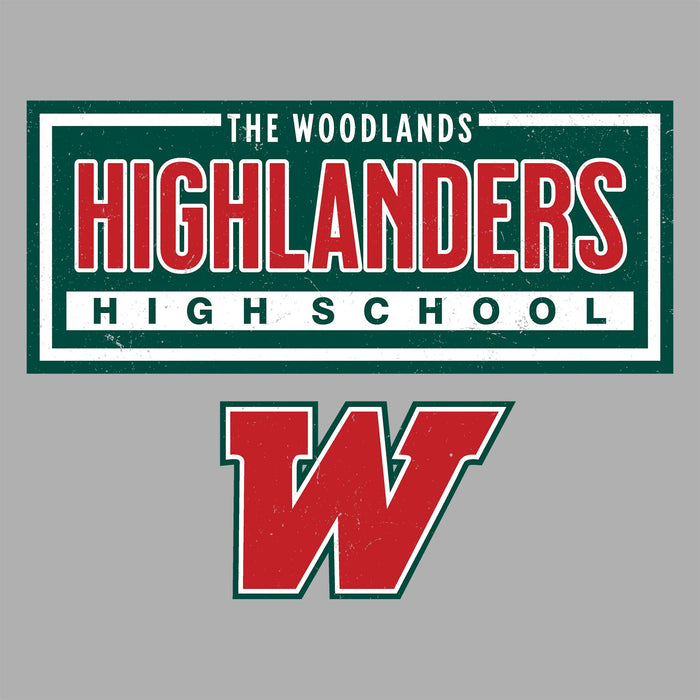 Close-up view of The Woodlands High School Highlanders Sport Grey Classic Unisex T-shirt 049
