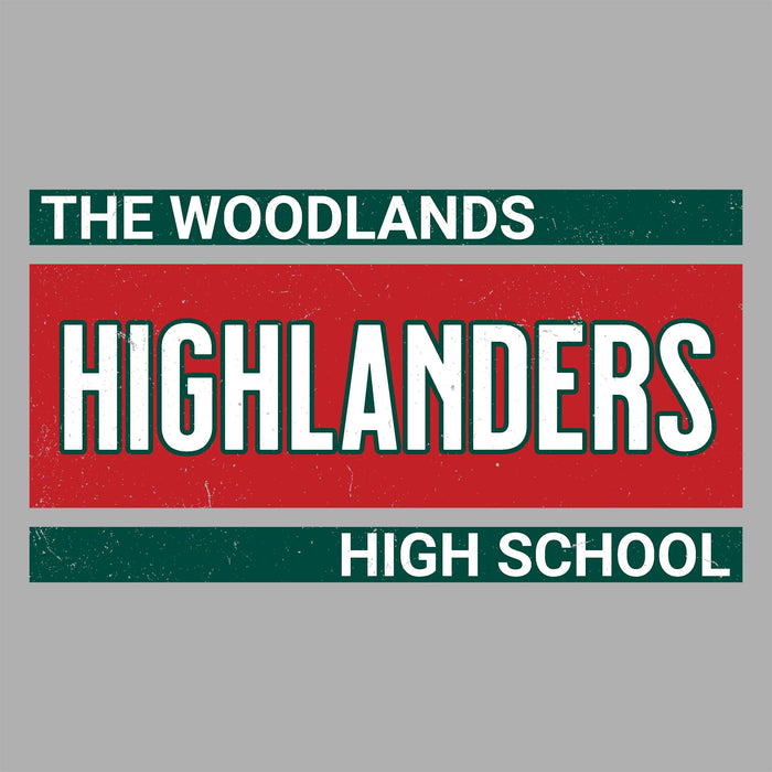 Close-up view of The Woodlands High School Highlanders Unisex 3/4 sleeve Raglan T-shirt 098