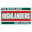 A rectangular school sign or decal reading 'THE WOODLANDS HIGHLANDERS HIGH SCHOOL' with a distressed vintage design. The top and bottom text bands are dark green, the center band is red, and the main word 'HIGHLANDERS' is in large white letters with a green outline. The Woodlands High School Highlanders Unisex 3/4 sleeve Raglan T-shirt 098