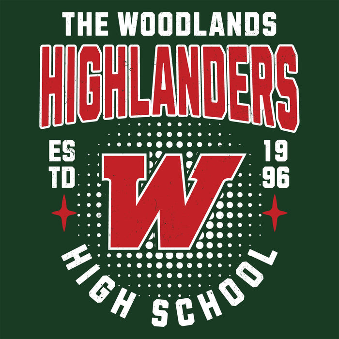 Close-up view of The Woodlands High School Highlanders Forest Green Classic Unisex T-shirt 204