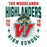 A vintage-style school graphic reading 'THE WOODLANDS HIGHLANDERS HIGH SCHOOL' with a large red and dark green 'W', a bearded mascot holding a sword, and 'ESTD 1996' on a white background. The Woodlands High School Highlanders Unisex 3/4 sleeve Raglan T-shirt 204