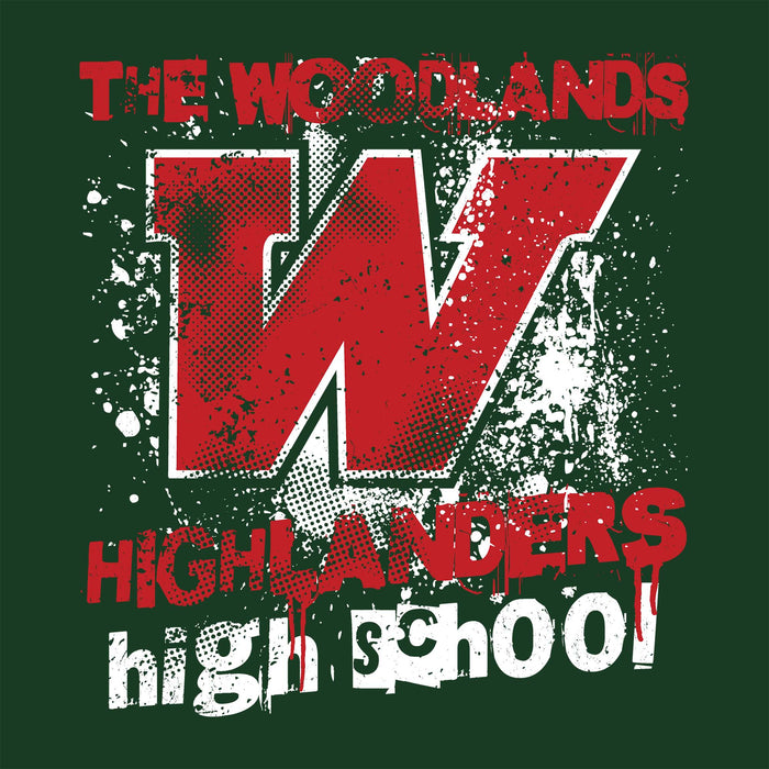 Close-up view of The Woodlands High School Highlanders Forest Green Classic Unisex T-shirt 205