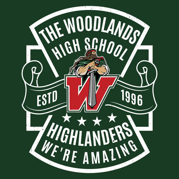 Close-up view of The Woodlands High School Highlanders Forest Green Classic Unisex T-shirt 207