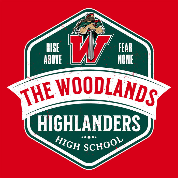 Close-up view of The Woodlands High School Highlanders Red Classic Unisex T-shirt 209