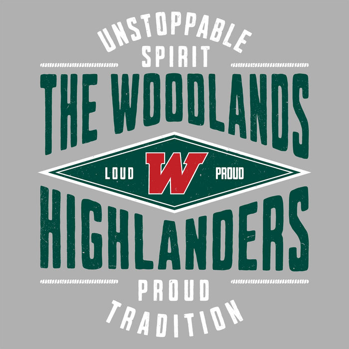 Close-up view of The Woodlands High School Highlanders Sport Grey Classic Unisex T-shirt 210
