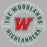 Close-up view of The Woodlands High School Highlanders Unisex 3/4 sleeve Raglan T-shirt 214