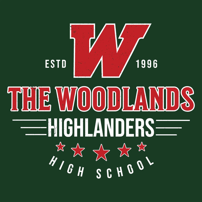 Close-up view of The Woodlands High School Highlanders Forest Green Classic Unisex T-shirt 217