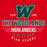 Close-up view of The Woodlands High School Highlanders Women's Red SoftStyle T-shirt 217