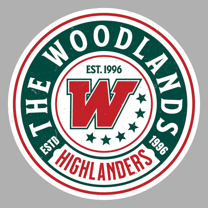 Close-up view of The Woodlands High School Highlanders Unisex 3/4 sleeve Raglan T-shirt 220