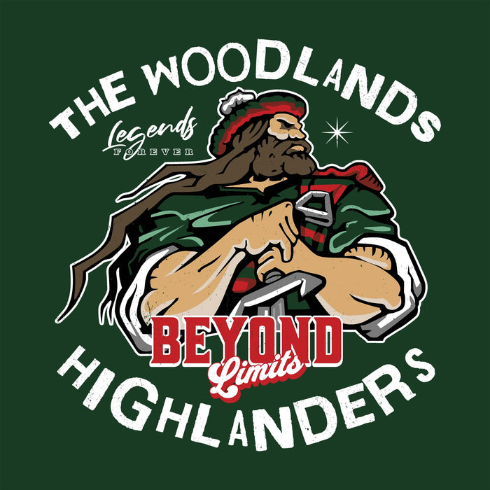 Close-up view of The Woodlands High School Highlanders Forest Green Classic Unisex T-shirt 228