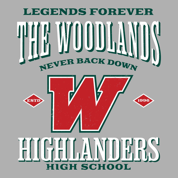 Close-up view of The Woodlands High School Highlanders Sport Grey Classic Unisex T-shirt 230