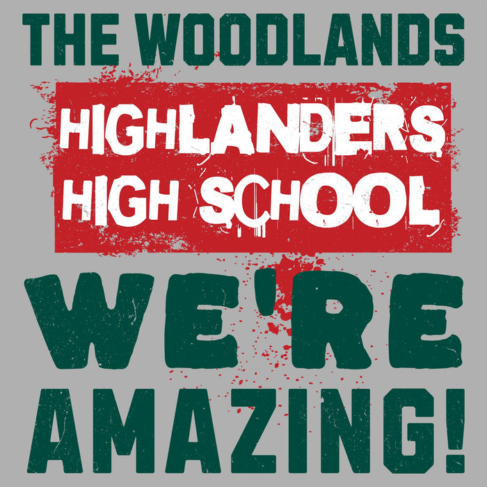 Close-up view of The Woodlands High School Highlanders Women's Sport Grey SoftStyle T-shirt 231