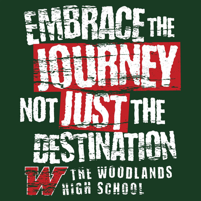 Close-up view of The Woodlands High School Highlanders Forest Green Classic Unisex T-shirt 232