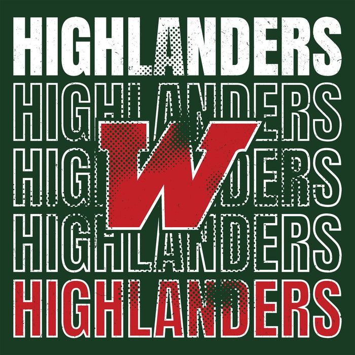 Close-up view of The Woodlands High School Highlanders Forest Green Classic Unisex T-shirt 233